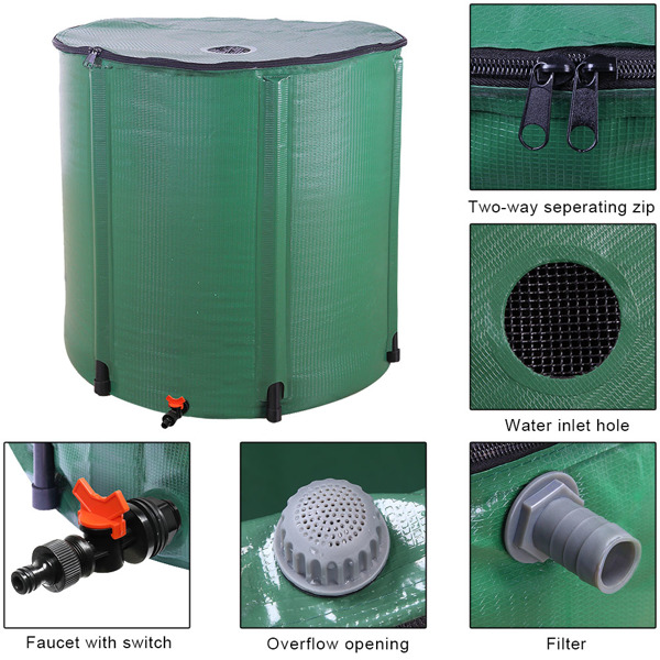 200 Gallon Folding Rain Barrel Water Collector Green