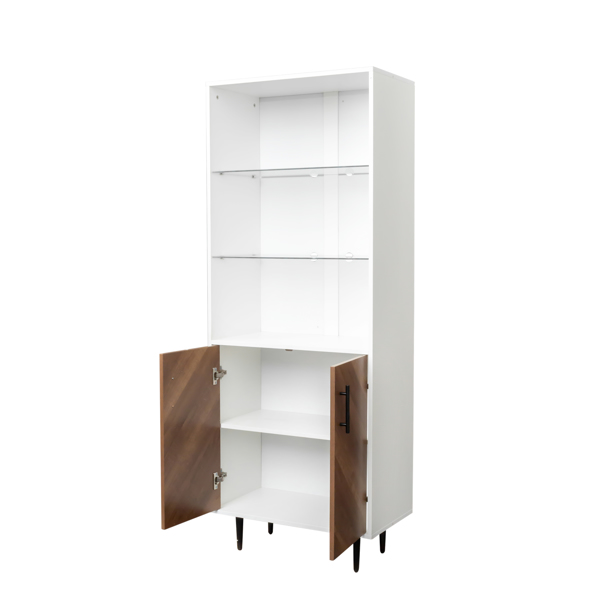 5 Tier Bookcase ， Book cabinet with 2 doors， Industrial Bookshelf Display Shelf Floor Standing for Home Office, Living Room, Bed Room