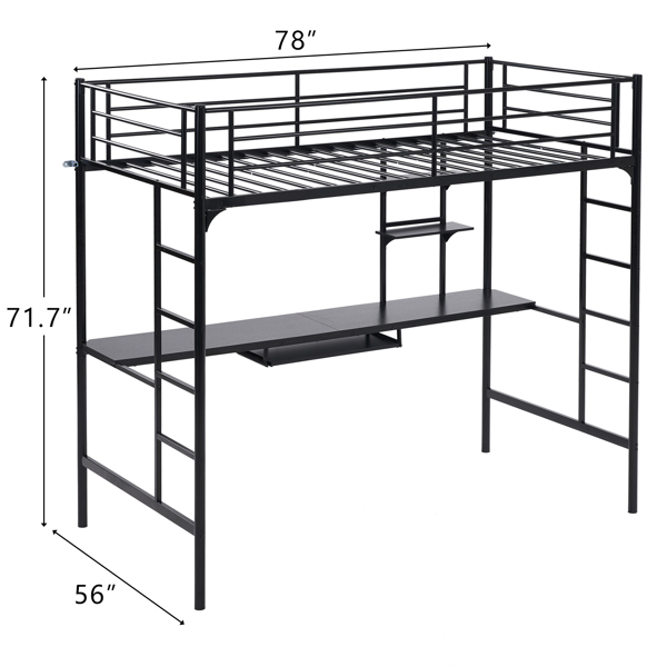 198*143*182cm With Table Shelf Elevated Bed Iron Bed Black