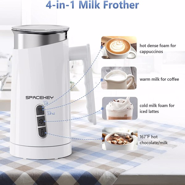 Milk Frother and steamer for Coffee Latte Cappuccino Chocolate Milk by Spacekey 10.1oz Milk Warmer Heats up to 167℉ Automatic Hot & Cold milk foam maker with Buzzer