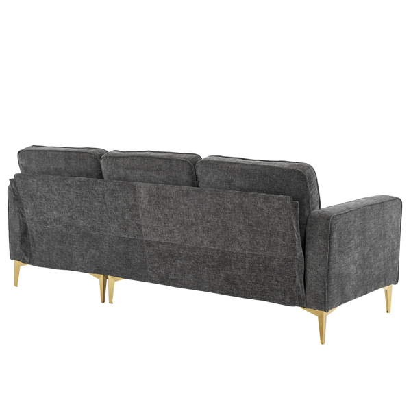 218*141*87cm 3-Seater With Footstool Chenille Rhombus Electroplated Golden Tripod Legs Indoor Modular Sofa Drak Gray