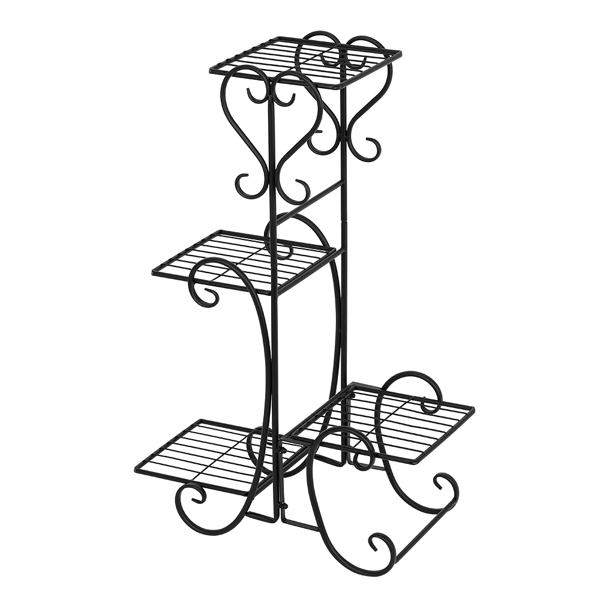 4 Potted Square Flower Metal Shelves Plant Pot Stand Decoration for Indoor Outdoor Garden Black