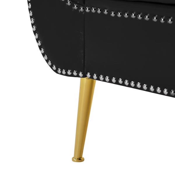 Black, PU Leather, Metal Feet Upholstered Ottoman Bedroom Lounge Ottoman Flip Top Storage Sofa Bench