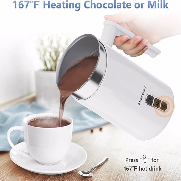 Milk Frother and steamer for Coffee Latte Cappuccino Chocolate Milk by Spacekey 10.1oz Milk Warmer Heats up to 167℉ Automatic Hot & Cold milk foam maker with Buzzer