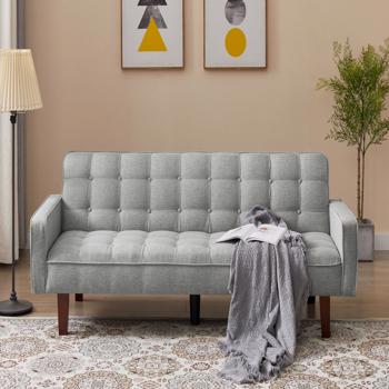 Linen Futon Sofa Bed 73.62 Inch Fabric Upholstered Convertible Sofa Bed, Minimalist Style for Living Room, Bedroom.