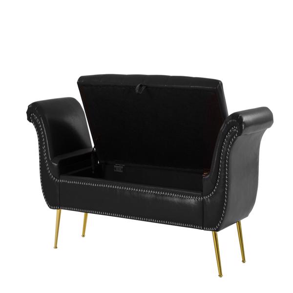 Black, PU Leather, Metal Feet Upholstered Ottoman Bedroom Lounge Ottoman Flip Top Storage Sofa Bench