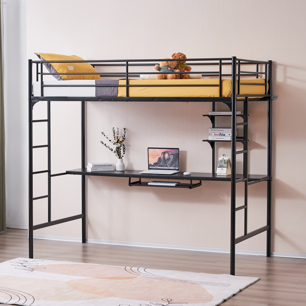 198*143*182cm With Table Shelf Elevated Bed Iron Bed Black
