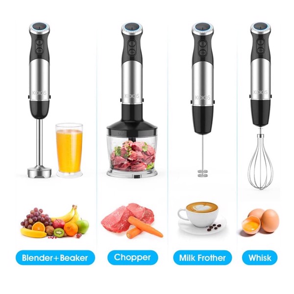 KOIOS Upgraded Immersion Blender Handheld, 1000W 12-Speed 5 in 1 Hand Mixer Stick Blender with 304 Stainless Steel Blade, Food Processor, Beaker, Egg Whisk and Milk Frother,BPA-Free, (FBA 发货，周末不发货)