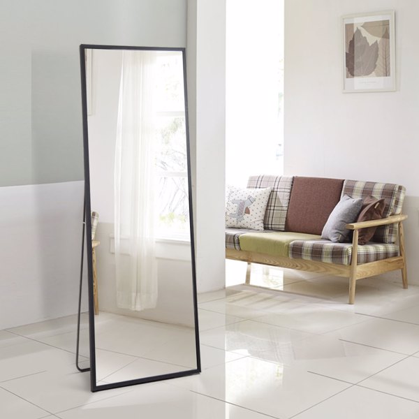 59" x 19.7" Frame Full Length Mirror with Stand, Black ，Full Body Mirror, Metal Frame Full-Length Mirror for Living Room, Bedroom