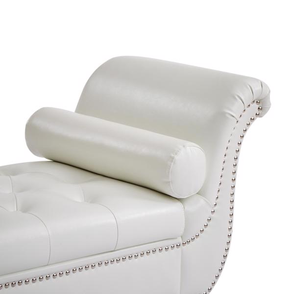 White, PU Leather, Metal Feet Upholstered Ottoman Bedroom Lounge Ottoman Flip Top Storage Sofa Bench