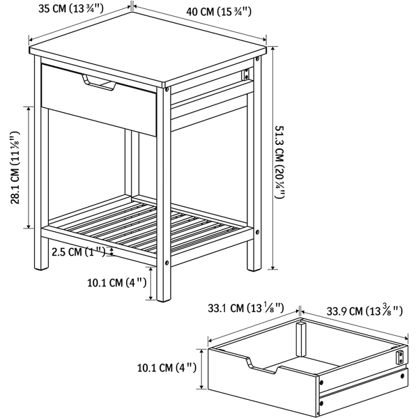 Nightstand, End Table with Open Shelf, Side Table with Drawer and Storage Shelf, Bedside Bamboo Table for Small Spaces, Living Room, Bedroom (White)