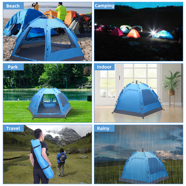 3-4 Person Automatic Family Tent Instant Pop Up Waterproof for Camping Hiking Travel Outdoor Activities 