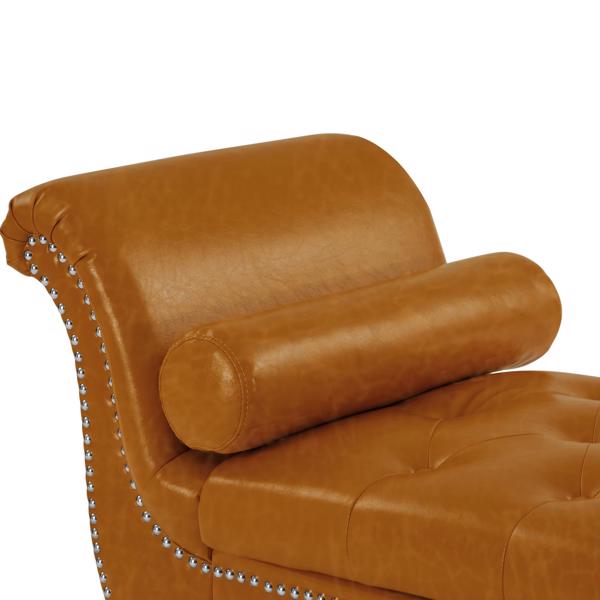 Brown, PU Leather, Metal Feet Upholstered Ottoman Bedroom Lounge Ottoman Flip Top Storage Sofa Bench