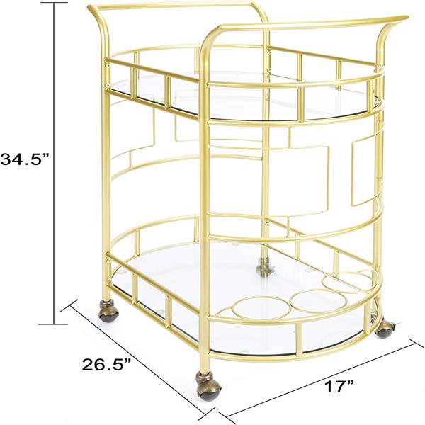 Gold, Iron Frame(Electroplating), Mobile glass dining cart easy to clean