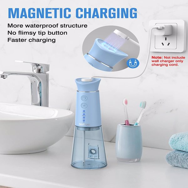 Water Dental Flosser Cordless with Magnetic Charging for Teeth Cleaning, Nursal 7 Clean Settings Portable Rechargeable Oral Irrigator, IPX8 Waterproof Water Dental Picks for Home Travel Blue