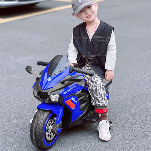 12V Battery Motorcycle, 2 Wheel Motorbike Kids Rechargeable Ride On Car Electric Cars Motorcycles--BLUE