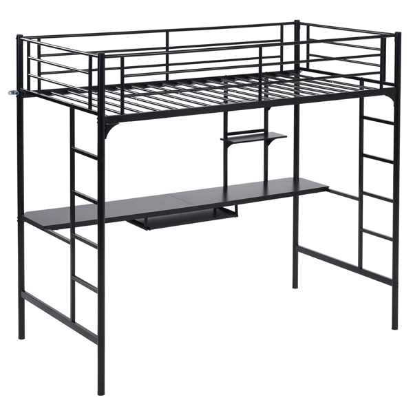 198*143*182cm With Table Shelf Elevated Bed Iron Bed Black