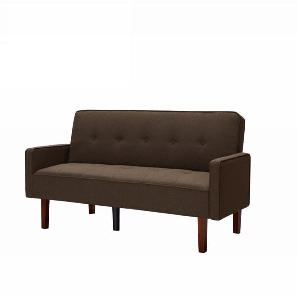 Brown Sofa Bed, Modern Linen Sofa, Convertible Sleeper Sofa with Arms, Solid Wood Feet and Plastic Centre Feet