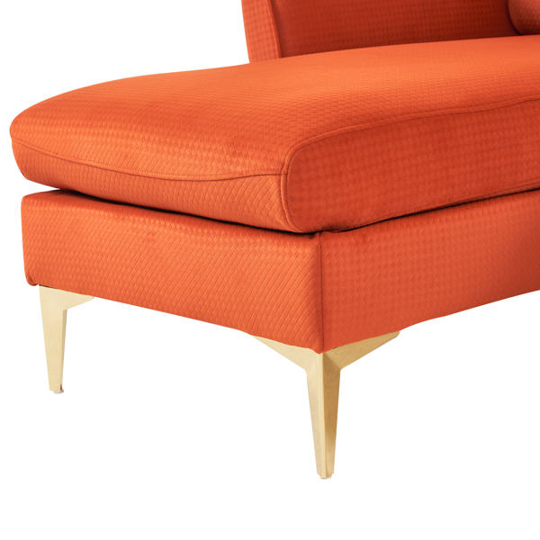 FCH 282*142*88cm Pushback Chair Shape Four Seats with Footstool Plaid Fleece Diamond Electroplated Gold Triple Leg Indoor Modular Sofa Burnt Orange Color