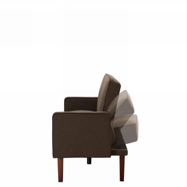 Brown Sofa Bed, Modern Linen Sofa, Convertible Sleeper Sofa with Arms, Solid Wood Feet and Plastic Centre Feet