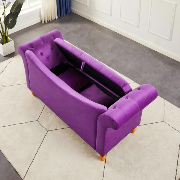 Velvet Sofa Stool with 2 Pillows in Purple