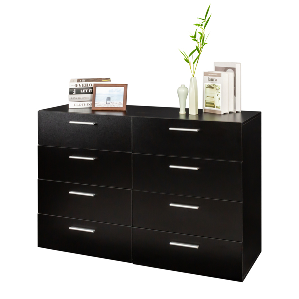 [] 8 Drawer Double Dresser for Bedroom, Wide Storage Cabinet for Living Room Home Entryway, Black