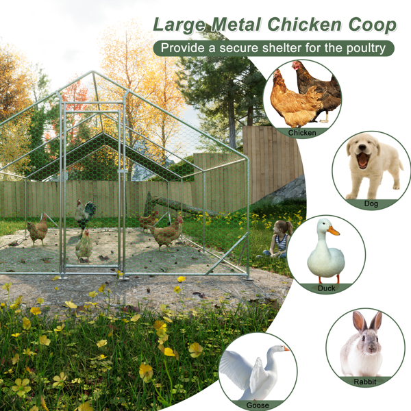 10 x 20 ftOutdoor Large Metal Chicken Run Coop with 1 piece of Waterproof Cover, Garden Backyard Walk-in Hen Cage Poultry Pet Hutch for Farm Use