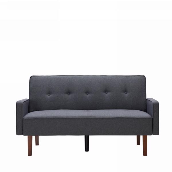 Dark Gray Sofa Bed, Modern Linen Sofa, Convertible Sleeper Sofa with Arms, Solid Wood Feet and Plastic Centre Feet
