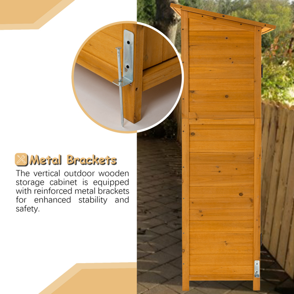 Outdoor Storage Shed with Lockable Door, Wooden Tool Storage Shed with Detachable Shelves and Pitch Roof, Natural