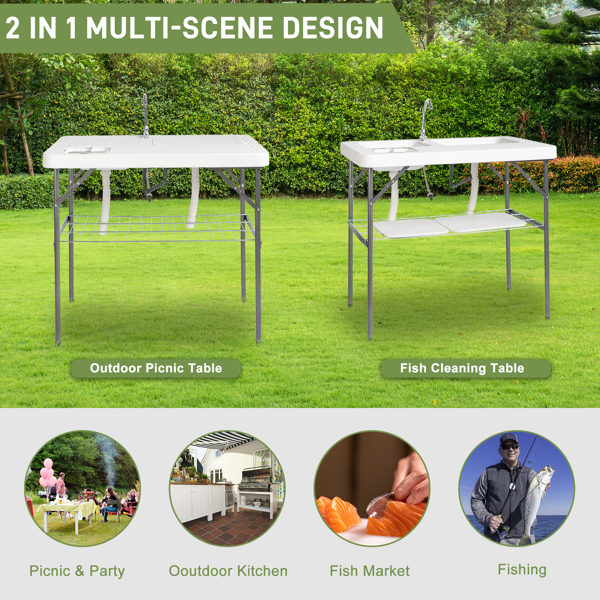 101*65.5*92cm HDPE Rectangular With Barbed Wire Foldable Outdoor Fish Killing Table White