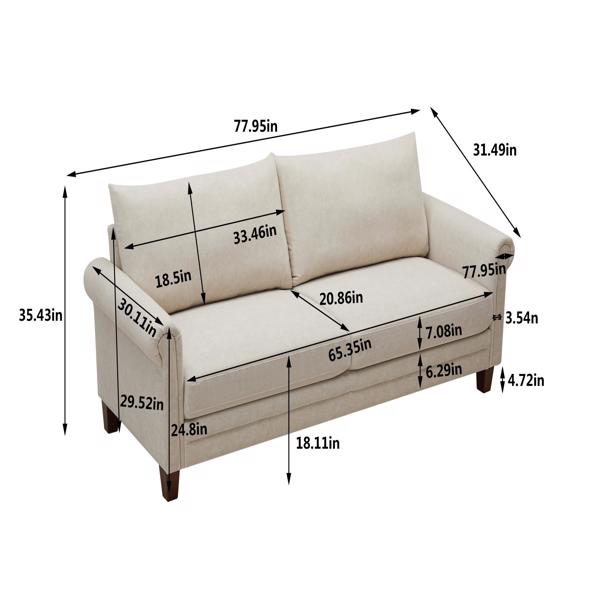 Beige, Frosted Cat's Claw Fabric Three-Seater Fabric Sofa