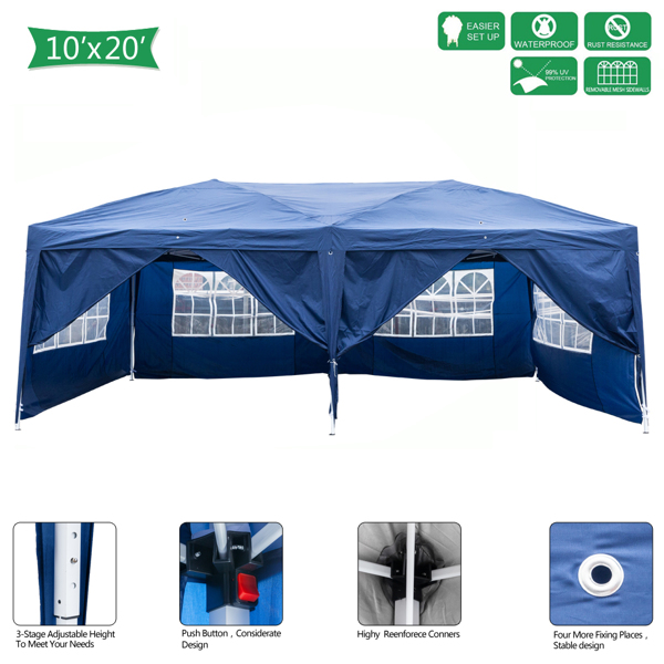 3 x 6m Four Windows Practical Waterproof Folding Tent Blue