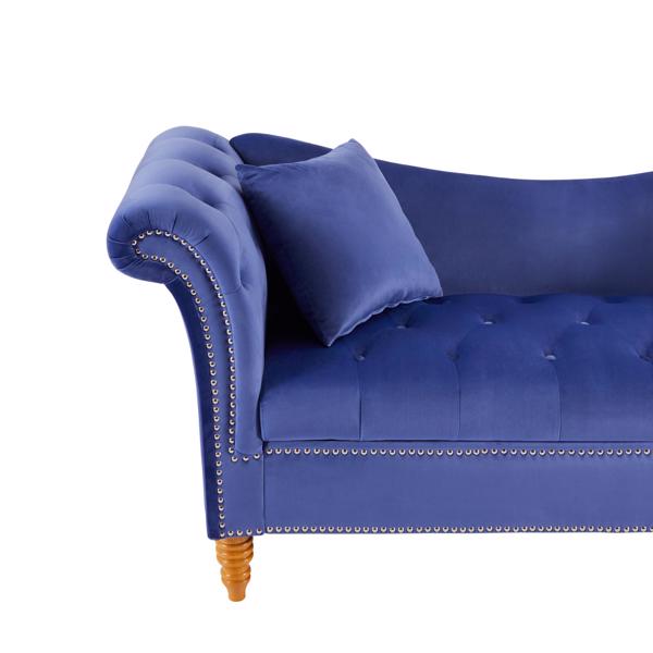 Velvet Sofa Stool with 2 Pillows in Blue