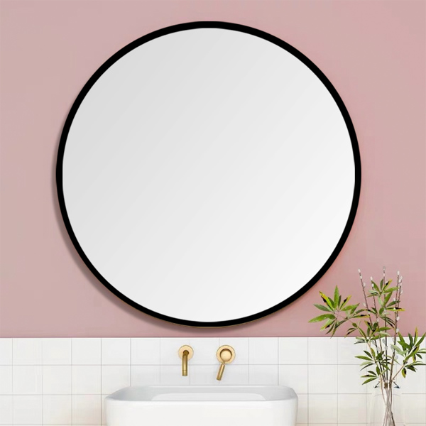 24" Wall Circle Mirror for Bathroom, Black Round Mirror for Wall, 24 inch Hanging Round Mirror for Living Room, Vanity, Bedroom