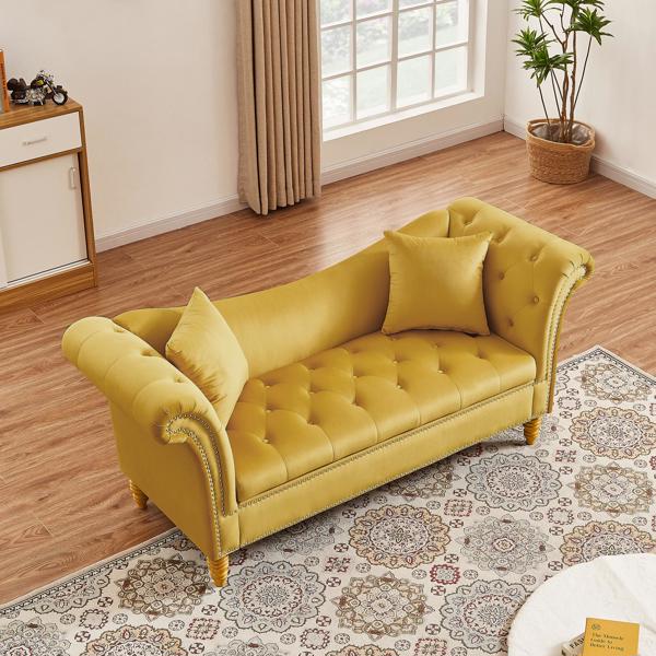 Velvet Sofa Stool with 2 Pillows in Light Brown