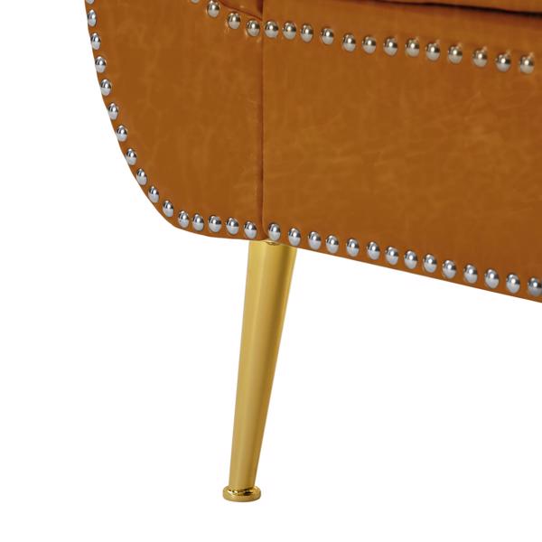 Brown, PU Leather, Metal Feet Upholstered Ottoman Bedroom Lounge Ottoman Flip Top Storage Sofa Bench