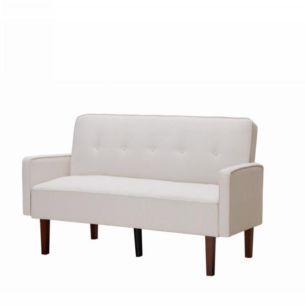 Beige Sofa Bed, Modern Linen Sofa, Convertible Sleeper Sofa with Arms, Solid Wood Feet and Plastic Centre Feet