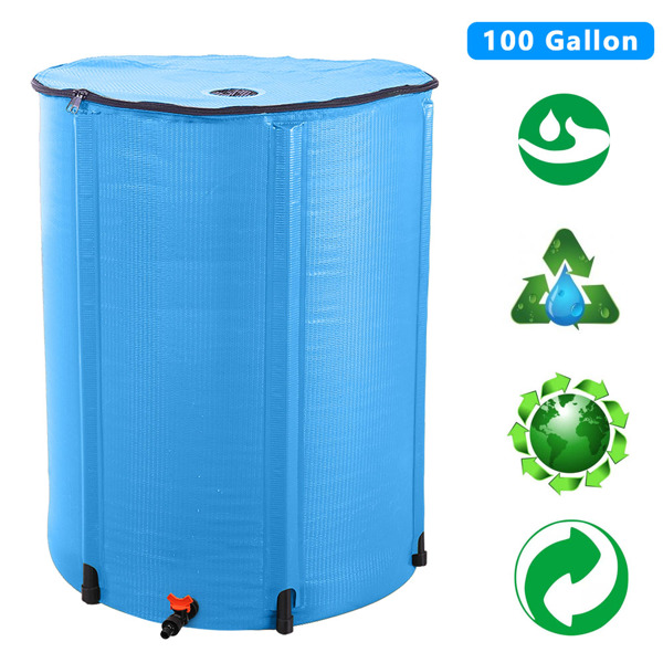 100 Gallon Folding Rain Barrel Water Collector Blue