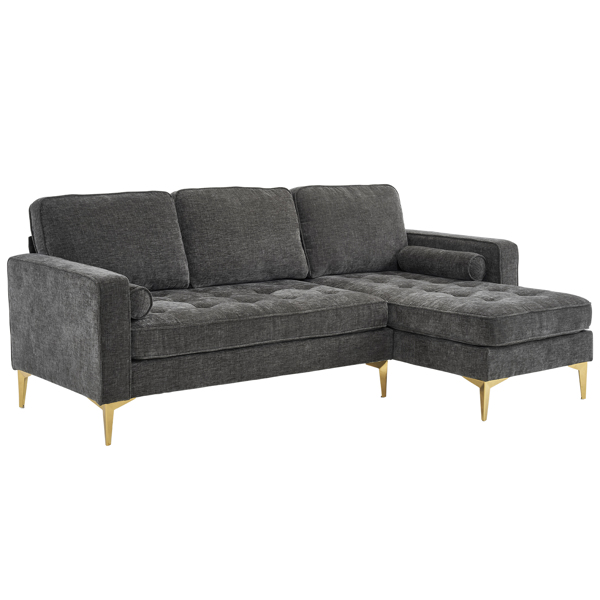 218*141*87cm 3-Seater With Footstool Chenille Rhombus Electroplated Golden Tripod Legs Indoor Modular Sofa Drak Gray