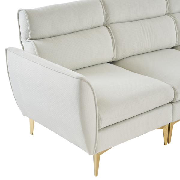 FCH 282*142*88cm Pushback Chair Shape Four Seats with Footstool Plaid Fleece Diamond Electroplated Gold Triple Leg Indoor Modular Sofa Beige