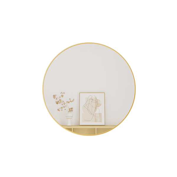 28" Wall Circle Mirror for Bathroom, Gold Round Mirror for Wall, 28 inch Hanging Round Mirror for Living Room, Vanity, Bedroom
