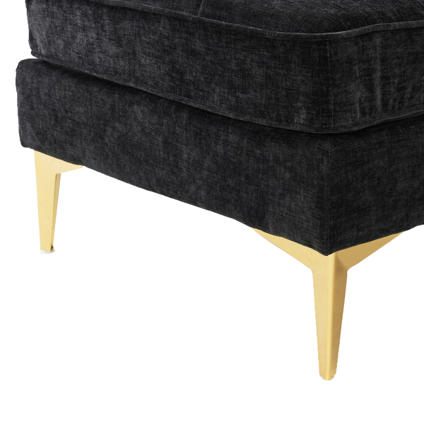 218*141*87cm 3-Seater With Footstool Chenille Rhombus Electroplated Golden Tripod Legs Indoor Modular Sofa Black