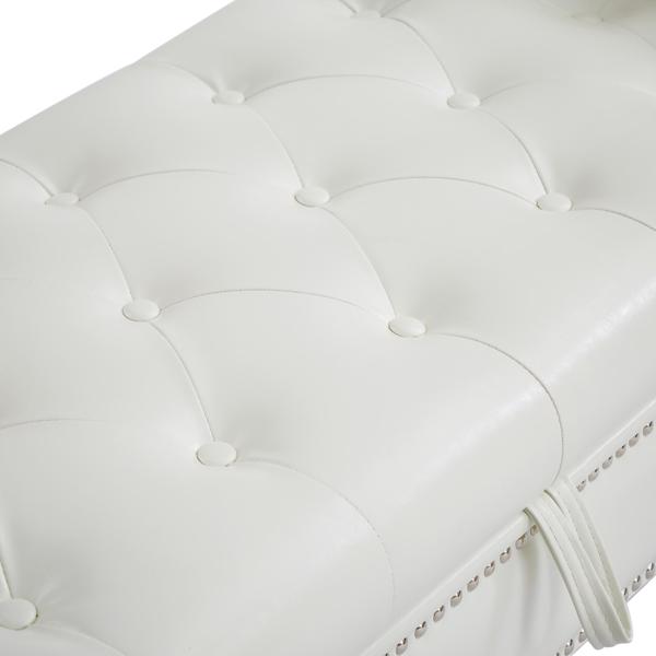 White, PU Leather, Metal Feet Upholstered Ottoman Bedroom Lounge Ottoman Flip Top Storage Sofa Bench