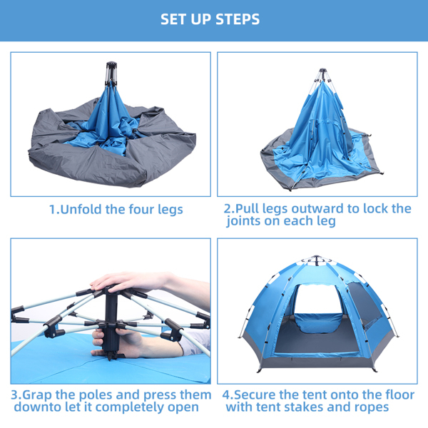 3-4 Person Automatic Family Tent Instant Pop Up Waterproof for Camping Hiking Travel Outdoor Activities 