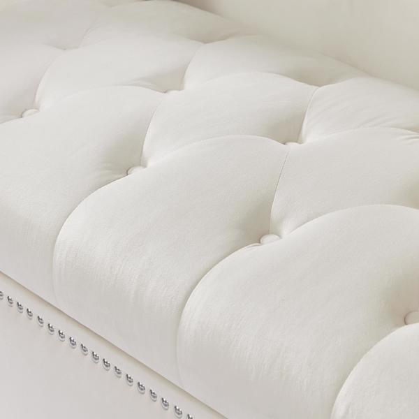 Velvet Sofa Stool with 2 Pillows in Beige