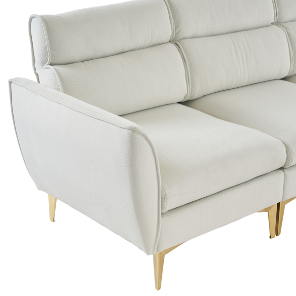 282*142*88cm Pushback Chair Shape Four Seats with Footstool Flannel Diamond Electroplated Gold Triple Leg Indoor Modular Sofa Beige