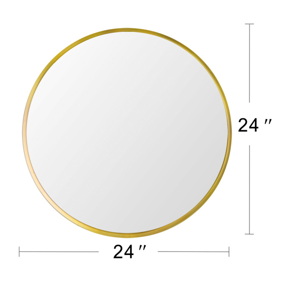 24" Wall Circle Mirror for Bathroom, Gold Round Mirror for Wall, 24inch Hanging Round Mirror for Living Room, Vanity, Bedroom