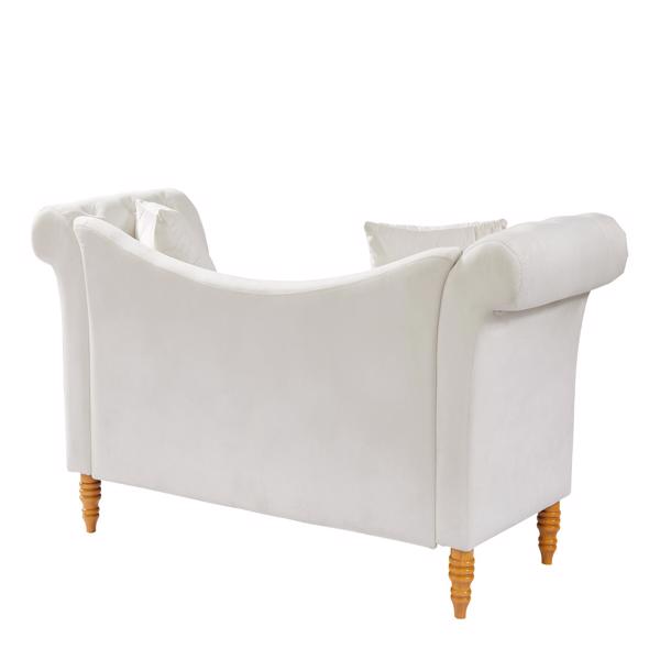 Velvet Sofa Stool with 2 Pillows in Beige
