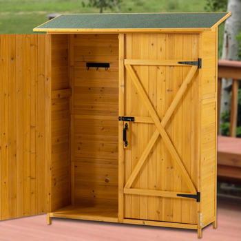 Outdoor Storage Shed with Lockable Door, Wooden Tool Storage Shed with Detachable Shelves and Pitch Roof, Natural