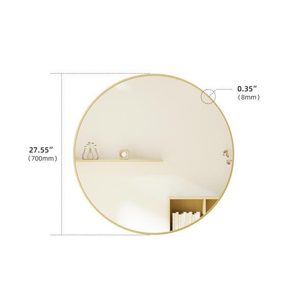 28" Wall Circle Mirror for Bathroom, Gold Round Mirror for Wall, 28 inch Hanging Round Mirror for Living Room, Vanity, Bedroom